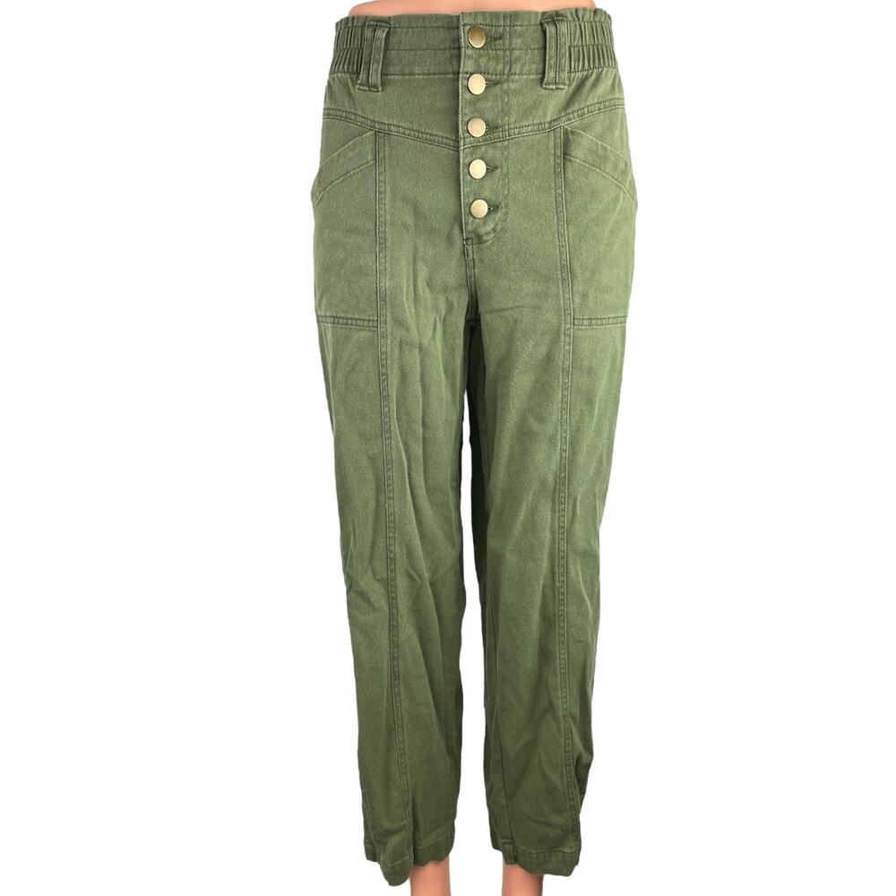 Knox Rose Green High Rise Button Fly Cropped Straight Leg Casual Pants Size XS